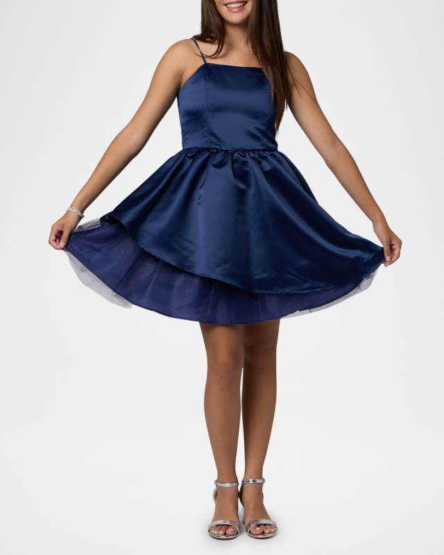 Girl's Satin Peek-a-Boo Party Dress, Size 7-16